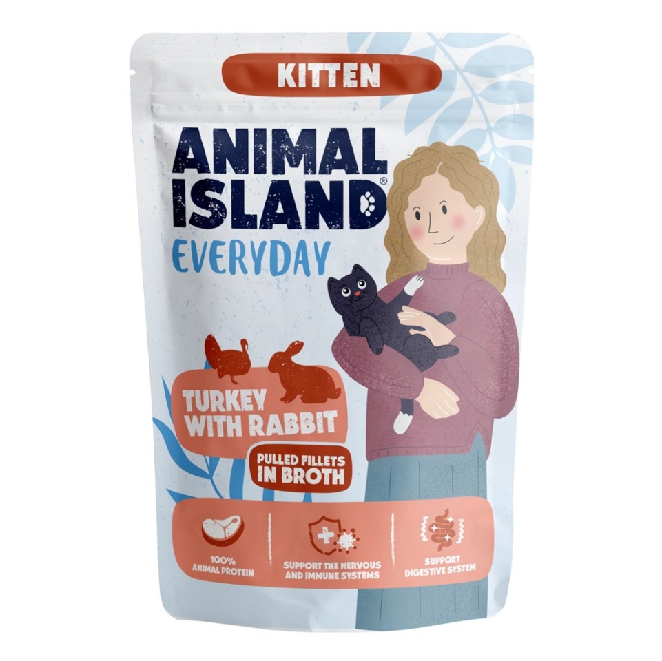 Animal Island kassitoit Everyday Kitten Turkey with Rabbit in broth - Wet Cat Food- 85g