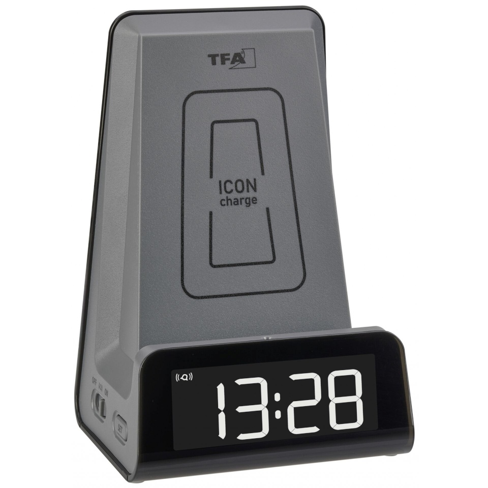 TFA äratuskell 60.2033.10 Icon Charge Digital Alarm Clock with Charging Station, hall