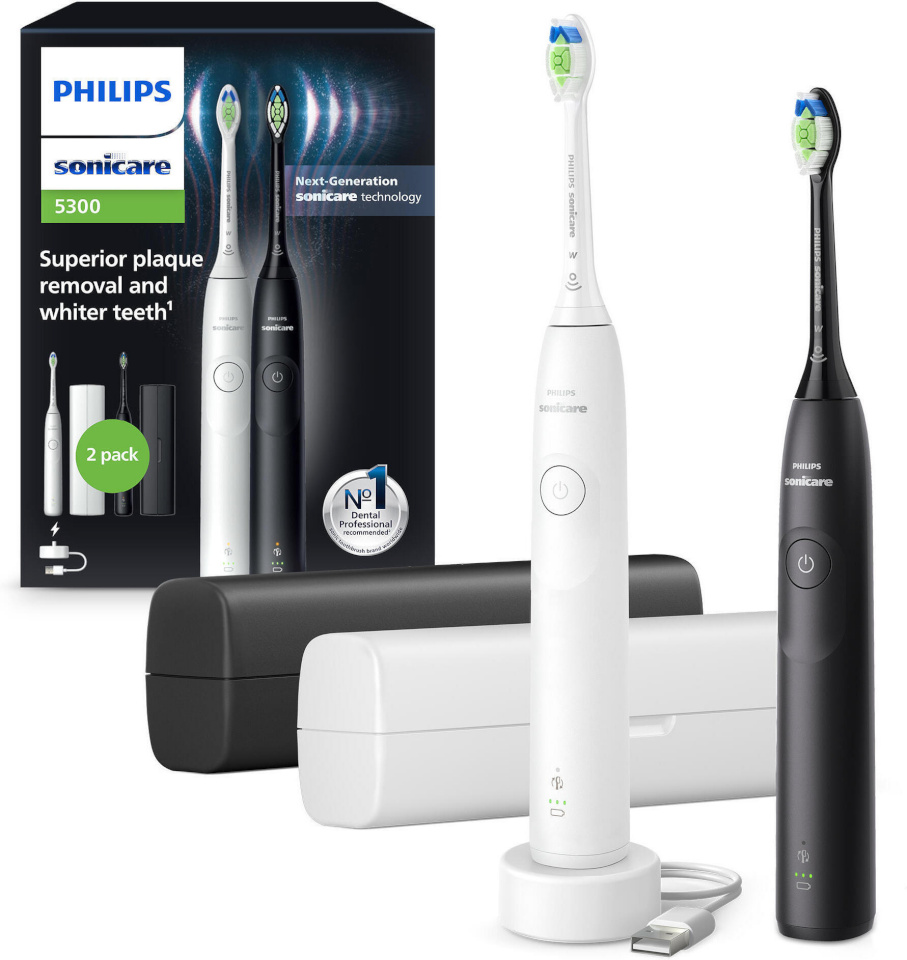 Philipsi elektriline hambahari HX7109/01 Sonicare Series 5300 Electric Toothbrush, Duo, valge/must