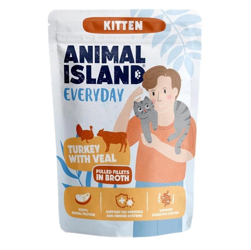 Animal Island kassitoit Everyday Kitten Turkey with veal in broth - Wet Cat Food- 85g