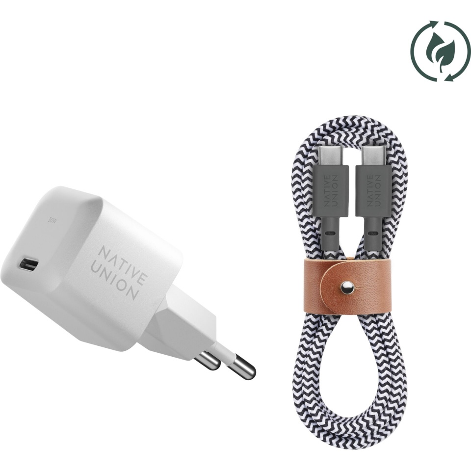 Native Union laadija 30W USB-C Fast GaN Charger valge + USB-C Cable Zeb.