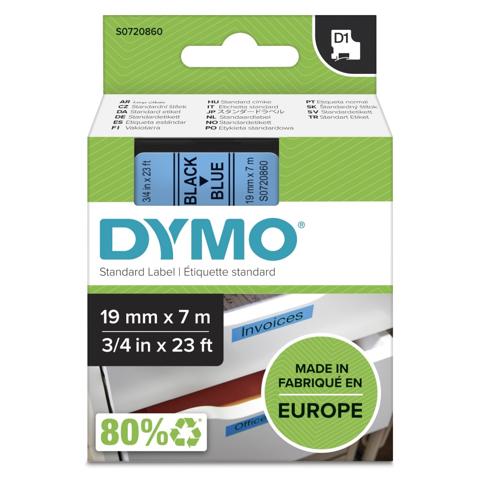 Dymo etiketiprinteri etiketid D1 19mm must/sinine 45806