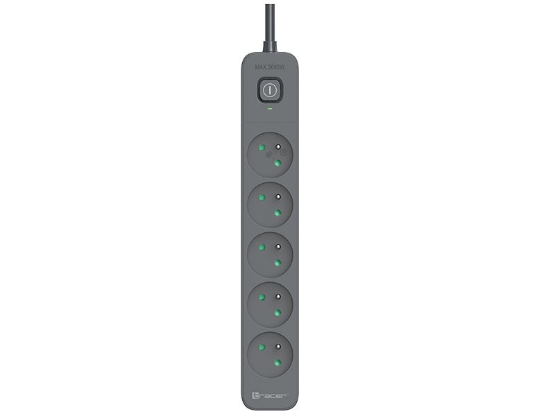 Tracer pikendusjuhe Surge protector power strip Power Line+ 1,8m Graphite 5 outlets