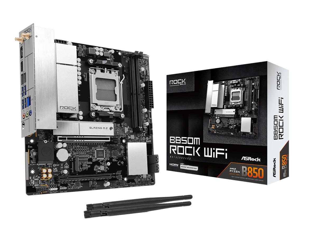Asrock emaplaat AMD B850 socket Am5 micro ATX ram Ddr5-sdram 2xslots wi-fi Yes bluetooth Yes 1xnumber Of M.2 (m) Slots b850mrockwifi
