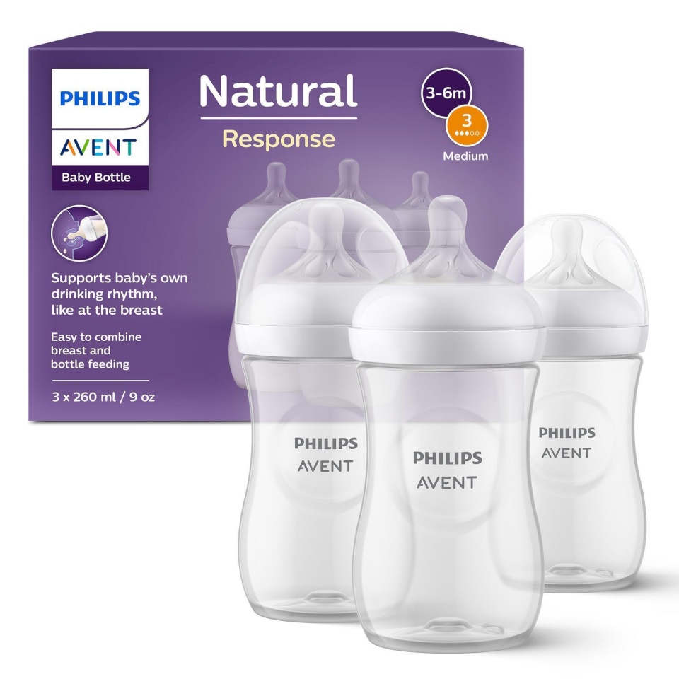 Philips Avent Natural Response lutipudel, 3-6 kuud, 260 ml, 3 tk