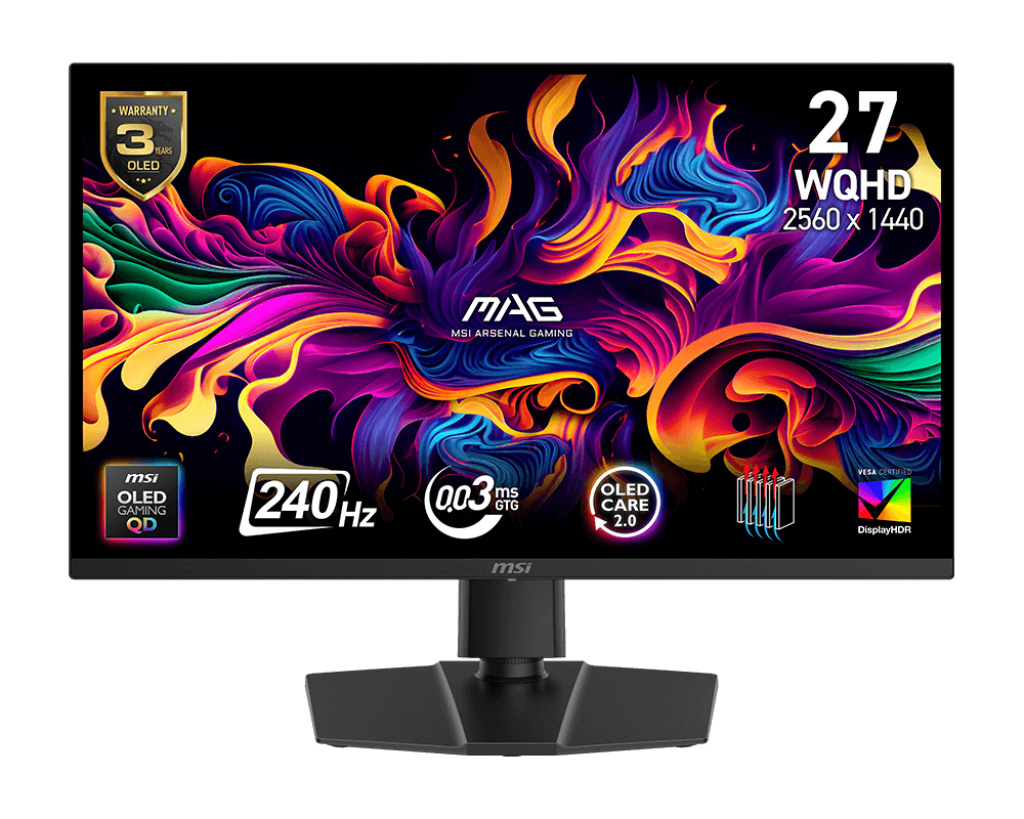 MSI monitor mag 273qp Qd-oled X24 26.5" matte, Qd-oled, QHD, 16:9, 240hz 0.03Ms, must mag273qpqd-oledx24
