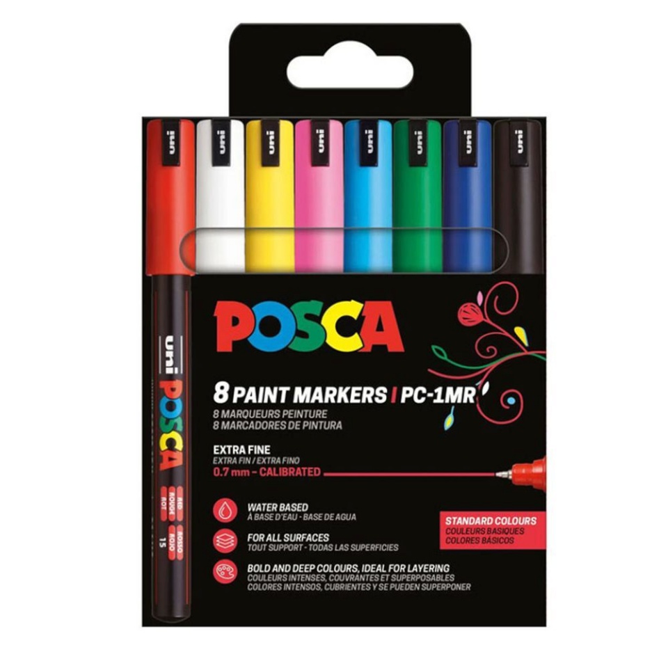 POSCA uni markerpliiats PC-1MR, ülipeen 0,7 mm ots, 8 tk, standardvärvid