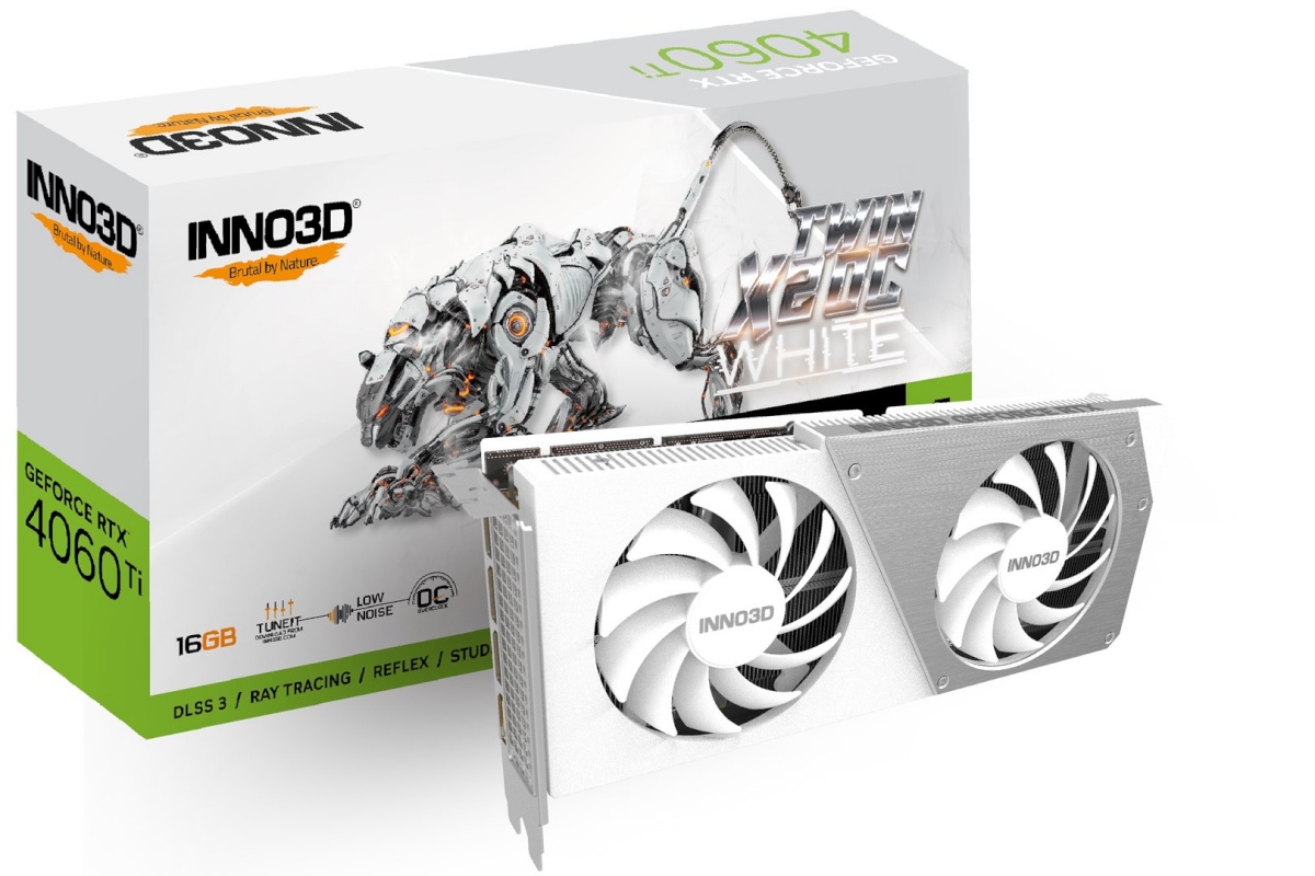 Inno3D videokaart RTX4060 TI Twin X2 OC valge 16GB GDDR6 HDMI 3x DP
