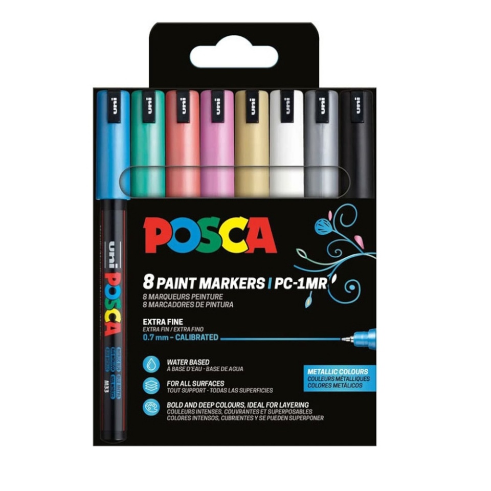uni POSCA markerpliiats PC-1MR, ülipeen 0,7 mm ots, 8 tk, metallikvärvid