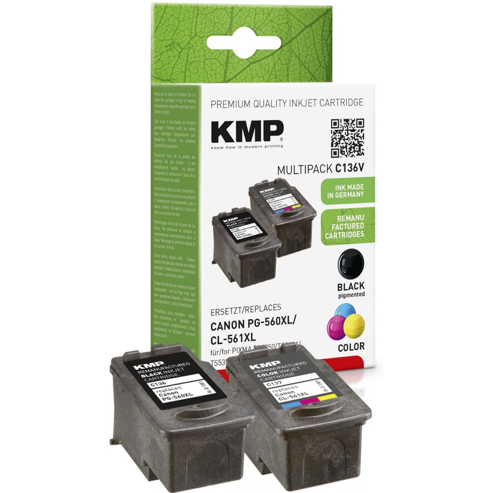 KMP tindikassett Canon PG-560XL / CL-561XL 2-Pack refilled remanufactured