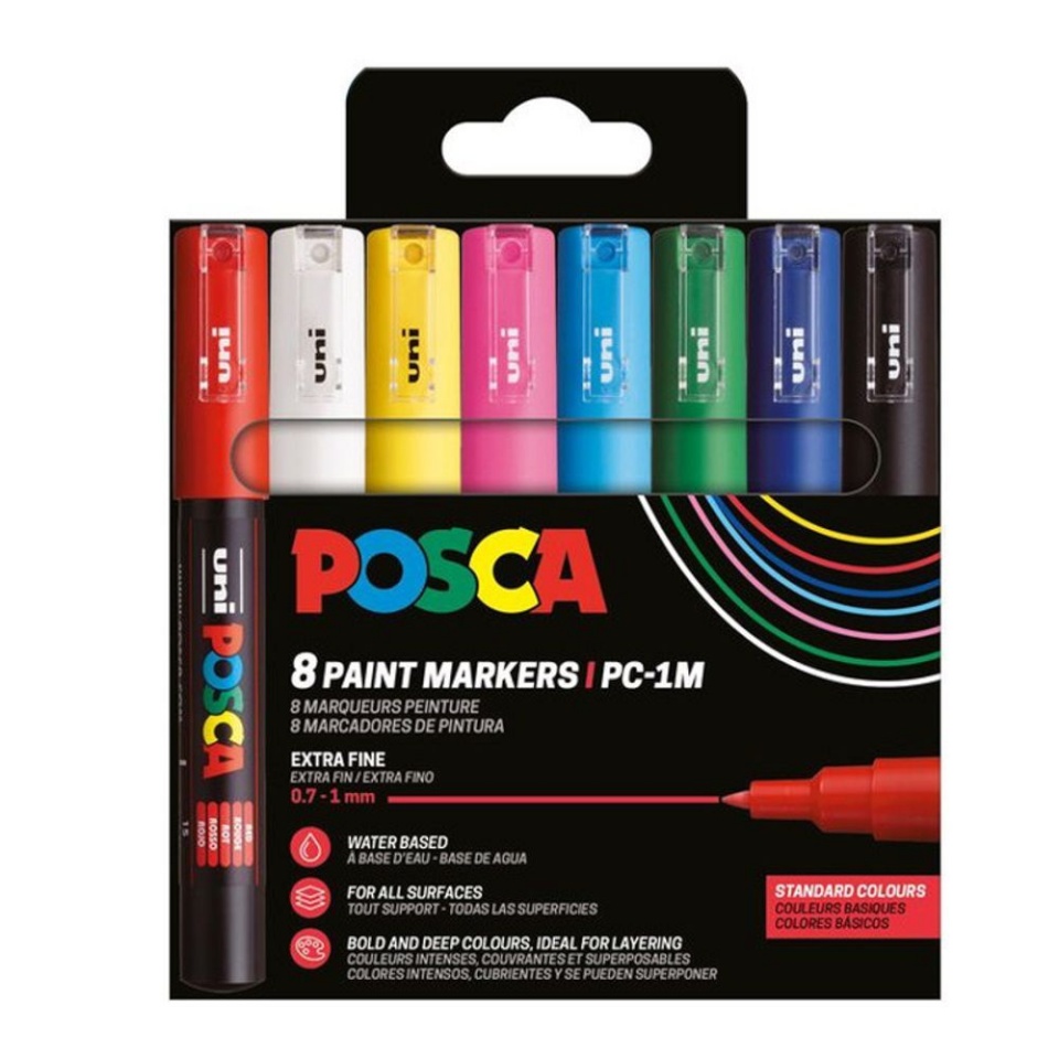 POSCA uni marker PC-1M, ülipeen 0,7 mm ots, 8 tk, standardvärvid