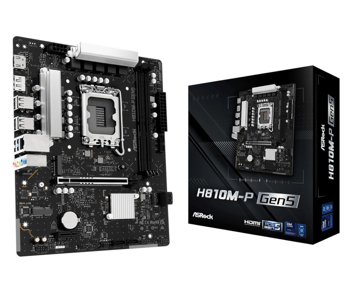 Asrock emaplaat intel H810 LGA 1851 (socket V1) micro ATX ram Ddr5-sdram 2xslots 1xnumber Of M.2 (m) Slots h810m-pgen5