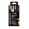 POSCA uni marker PC-5M, 1,8-2,5 mm, 4 tk: kuldne, valge, hõbedane, must