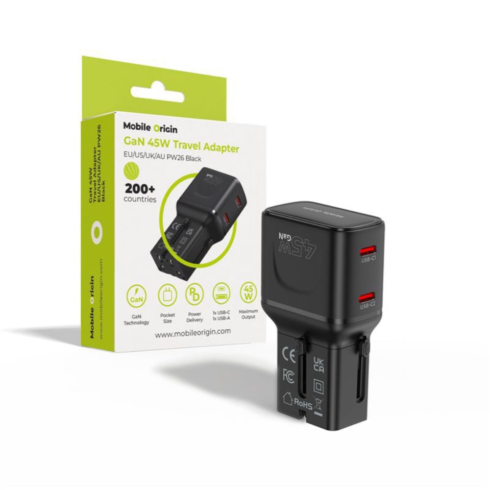 Mobile Origin 45W Travel Adapter EU/US/UK/AU PW26, must