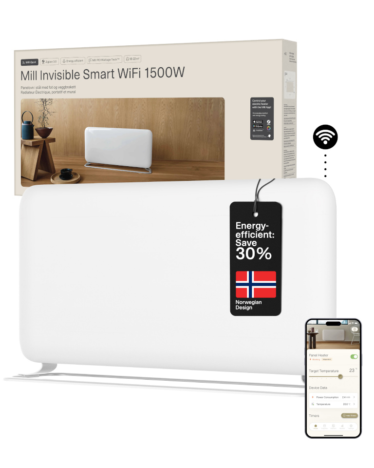 Mill soojapuhur WiFi Panel Heater | PA1500WIFI4A | Panel Heater | 1500W | Suitable for rooms up to 22 m² | valge | IPX4
