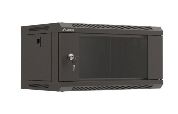 Lanberg serverikapp Wardrobe instalacyjna Rack wisząca 19" 4U 540x350 must drzwi przeszklone ( flat pack)