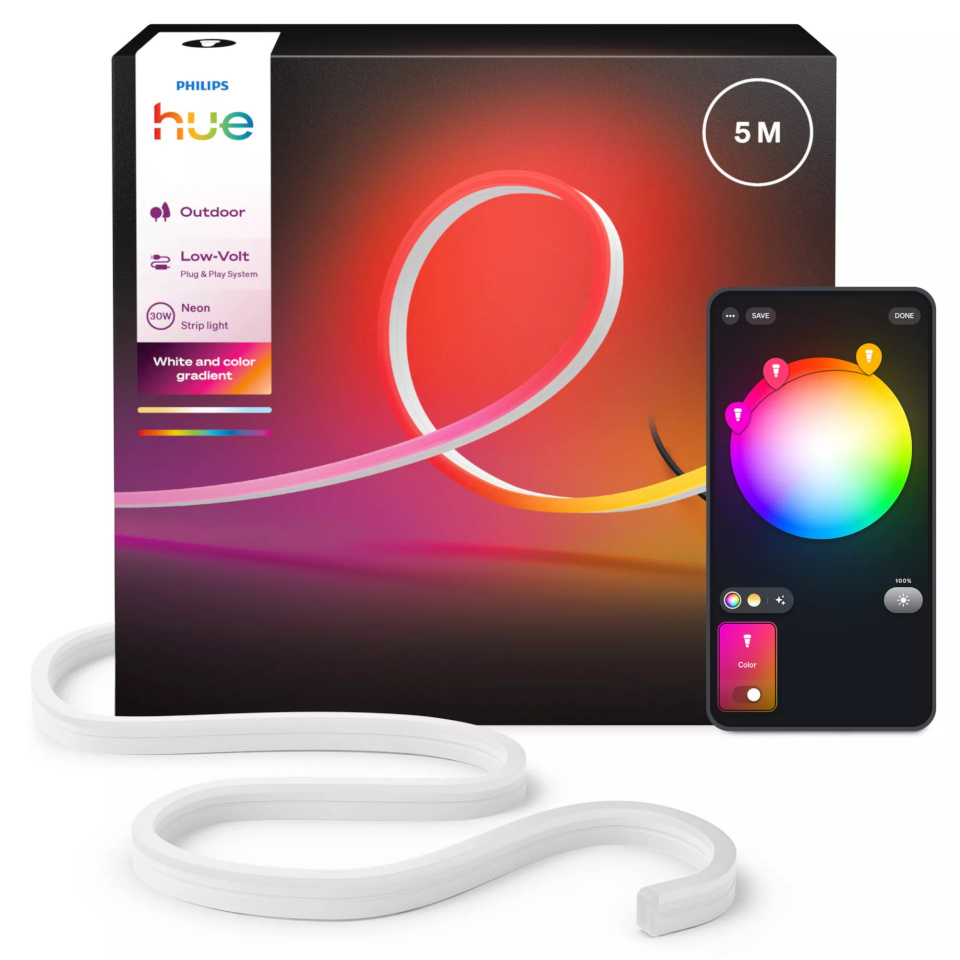 Philips Hue Neon Lightstrip for outdoor use, 5m 30W Bluetooth, Zigbee
