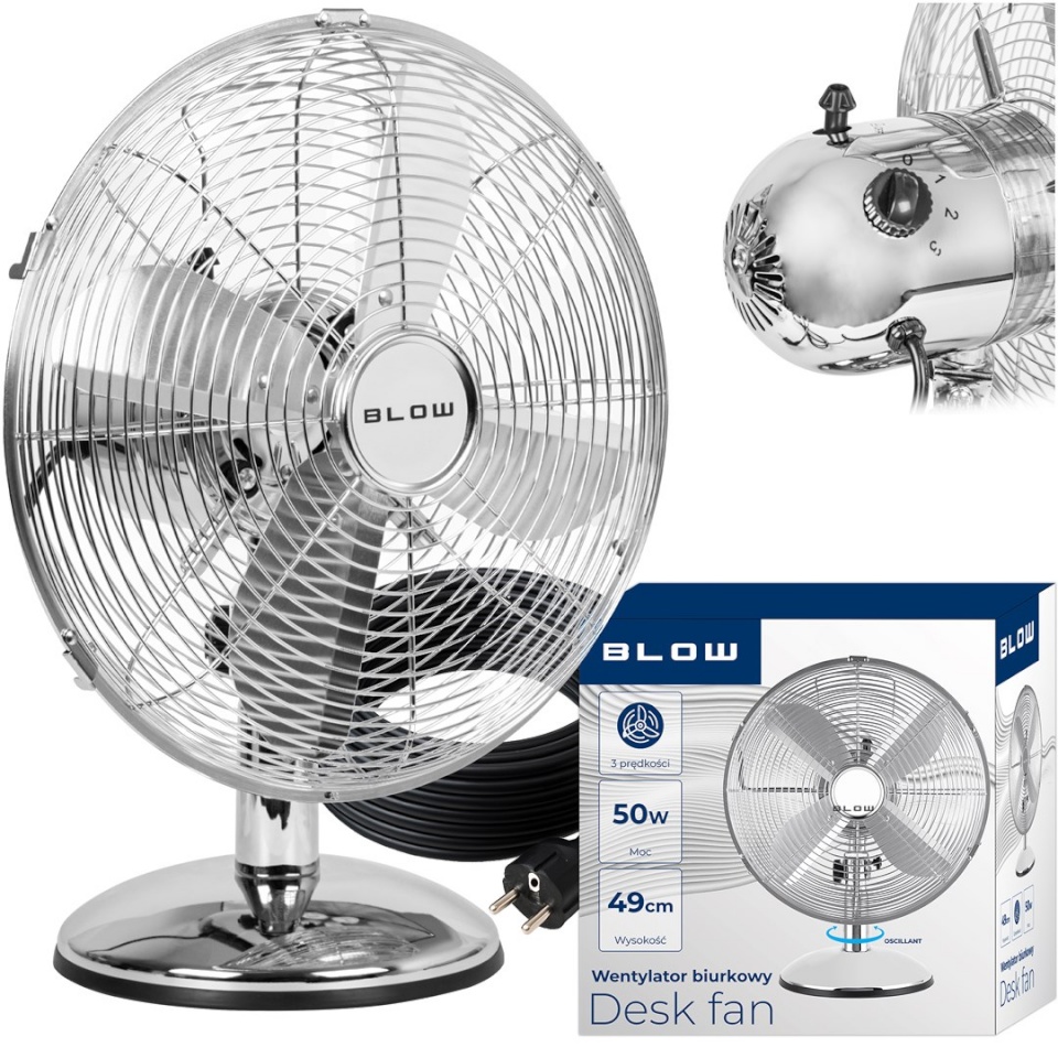 Blow ventilaator 12"/30cm 50W hõbedane Metal Desk Fan
