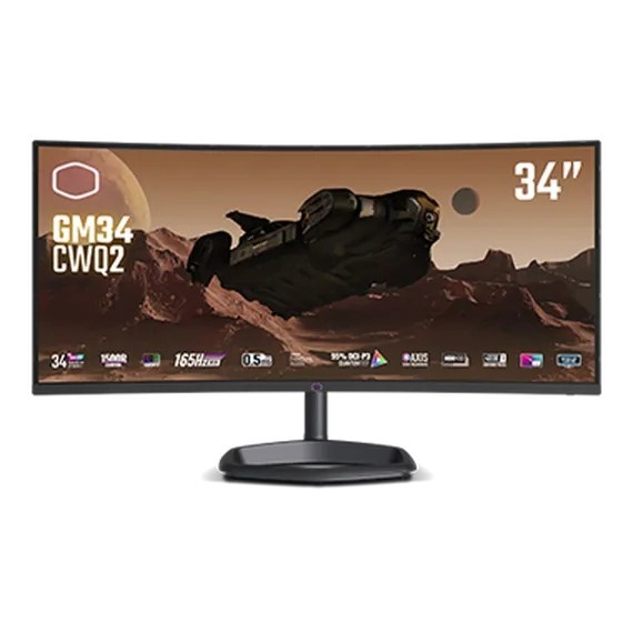 Cooler Master monitor 34 inch GM34-CWQ2 UWQHD 180Hz HDMI DP USB-C USB-B Height Adjustable 0-80mm Speaker
