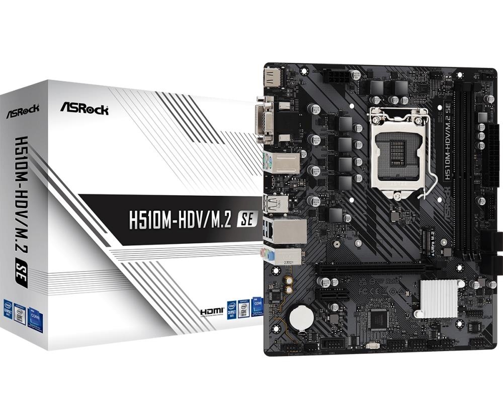 ASRock emaplaat H510M-HDV,M.2 SE , LGA1200 mATX ,DVI,VGA DDR4
