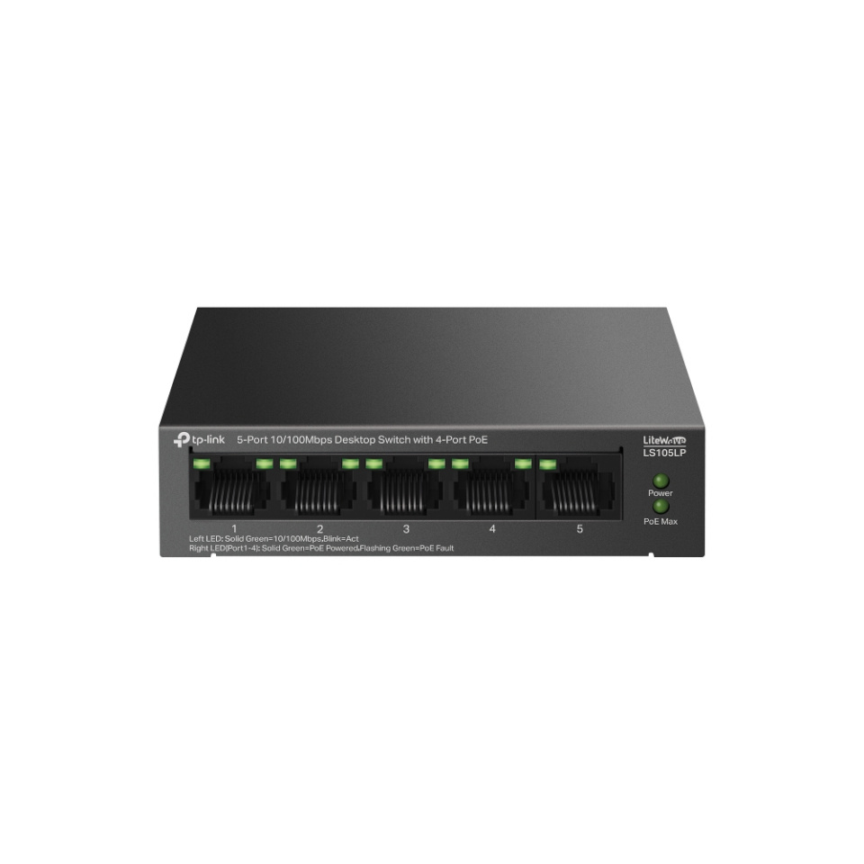 TP-LINK switch | 5-Port 10/100Mbps with 4-Port PoE | LS105LP | Unmanaged | Desktop