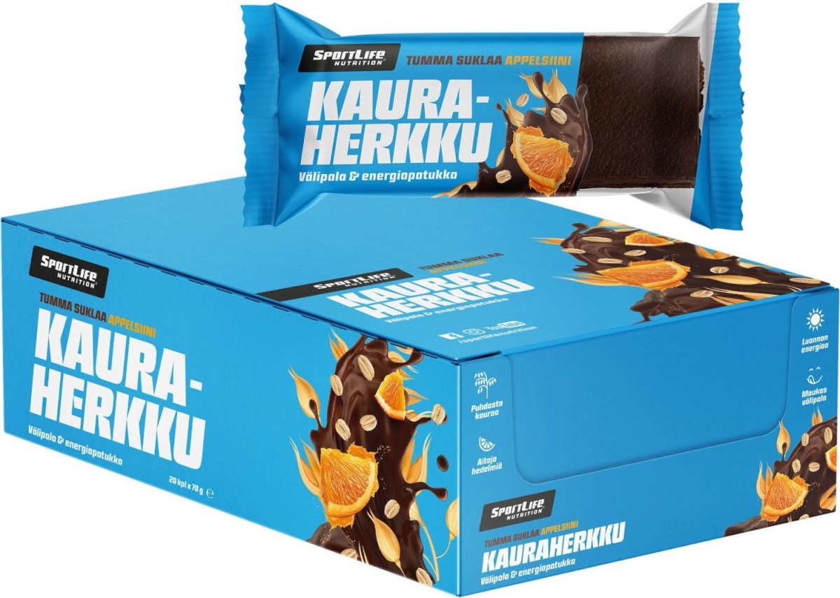 SportLife proteiinibatoon kaerahelveste ja maiustusega, tume šokolaad-apelsin, 70 g, 20 tk pakis