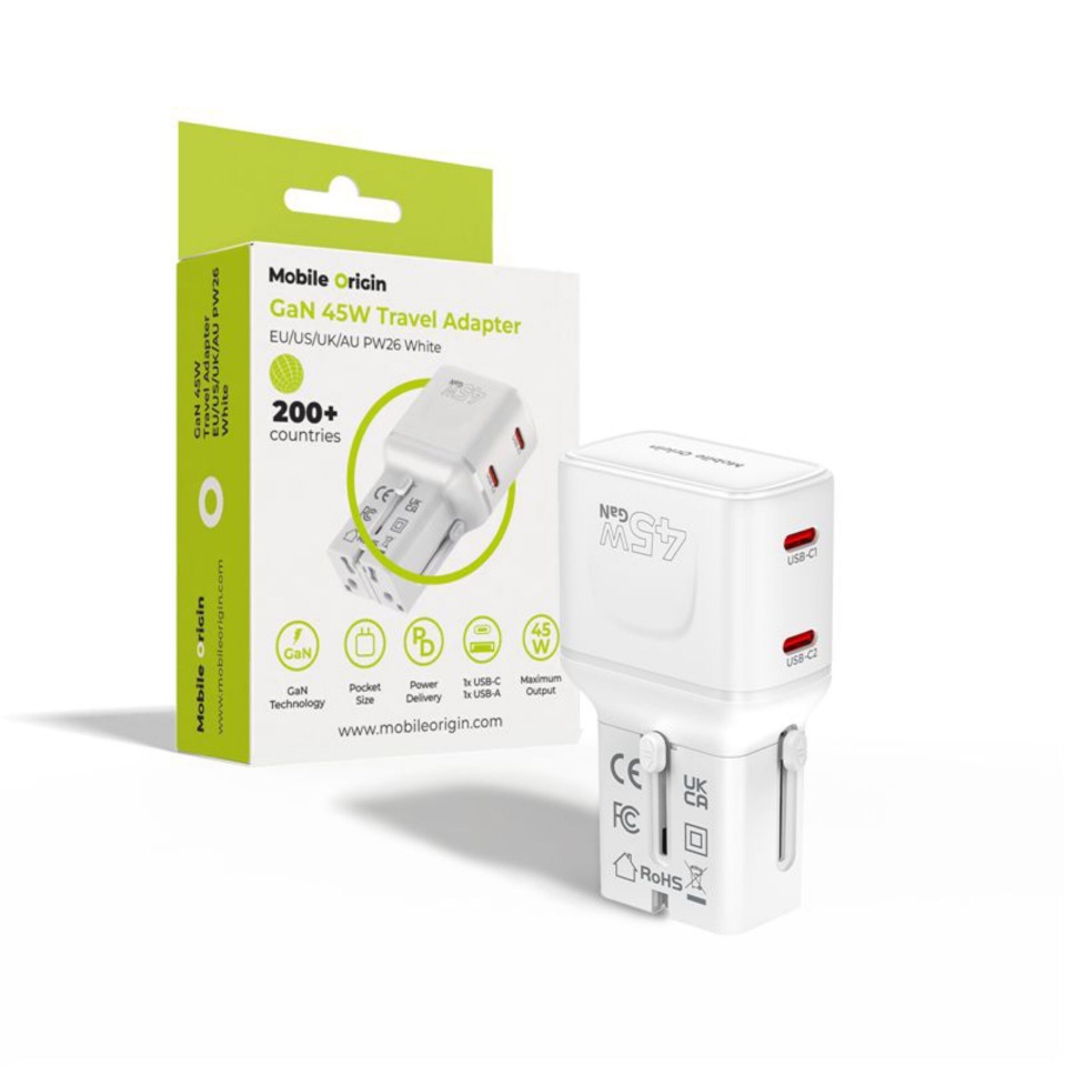Mobile Origin 45W Travel Adapter EU/US/UK/AU PW26, valge