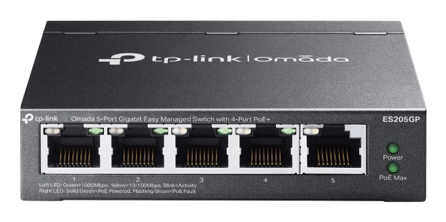 TP-Link switch Omada ES205G Managed Gigabit Ethernet (10/100/1000) Power over Ethernet (PoE) must