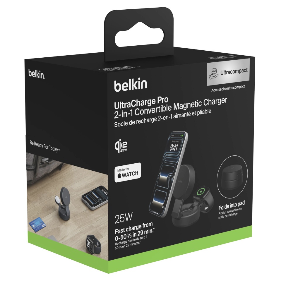 Belkin juhtmevaba laadija UltraCharge 25W Qi2 magn. 2-in-1 Lad.dunkelgrau WIZ043kqCH