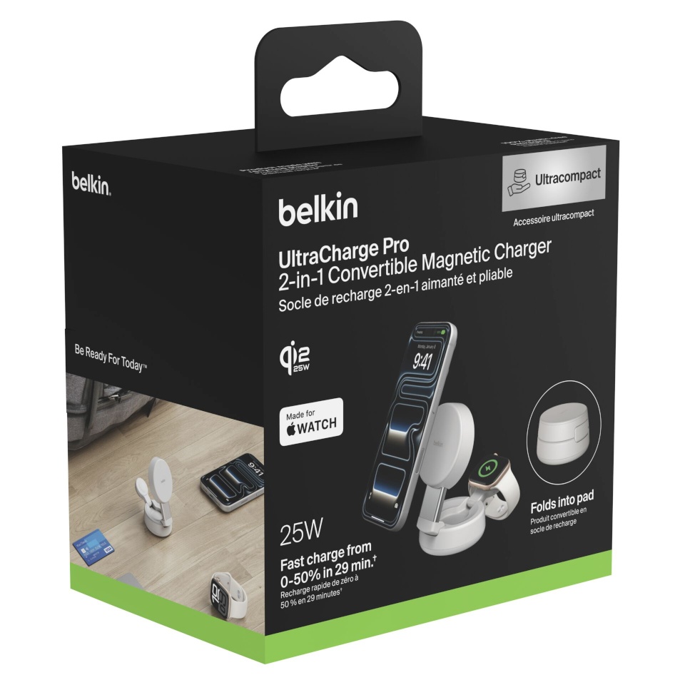 Belkin juhtmevaba laadija UltraCharge 25W Qi2 magn. 2-in-1 Lad.verst.sand WIZ043kqSD