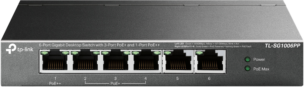 TP-Link switch 6-Port Gigabit Desktop with 3-Port PoE+ and 1-Port PoE++