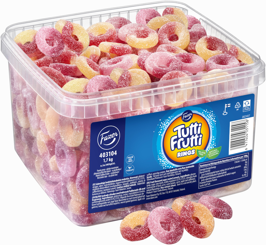 Fazer lahtised kommid Tutti Frutti Rings, 1,7kg