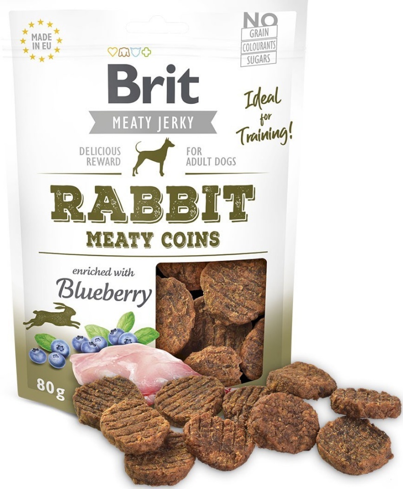 Brit maius koerale Meat Jerky Coins Rabbit - Dog treat - 80g
