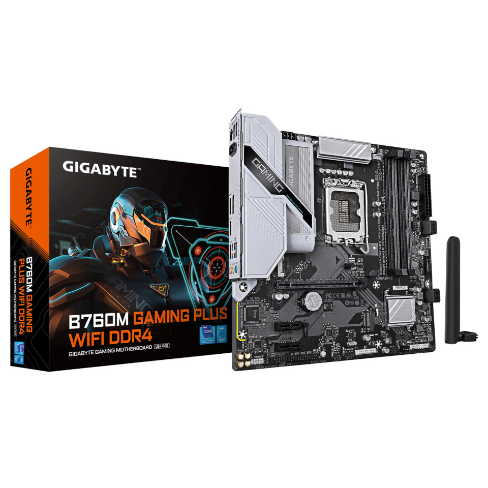 Gigabyte emaplaat b760m Gaming Plus Wifi Ddr4 (rev. 1.1) intel B760 LGA 1700 micro ATX ram Ddr4-sdram 4xslots wi-fi Yes bluetooth Yes 2xnumber Of M.2 (m) Slots b760mgpwifiddr41.1