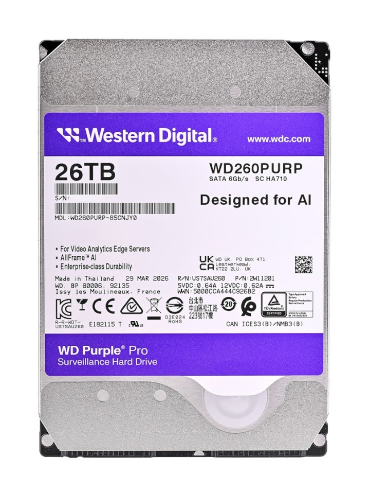 WD Purple Pro WD240PURP internal hard drive 26 TB 7200 RPM 3.5" Serial ATA III