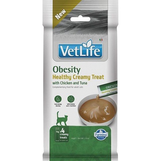 Farmina kassitoit Vet Life Cat Obesity Creamy treat with Chicken & Tuna box – Cat treat – 4x15g