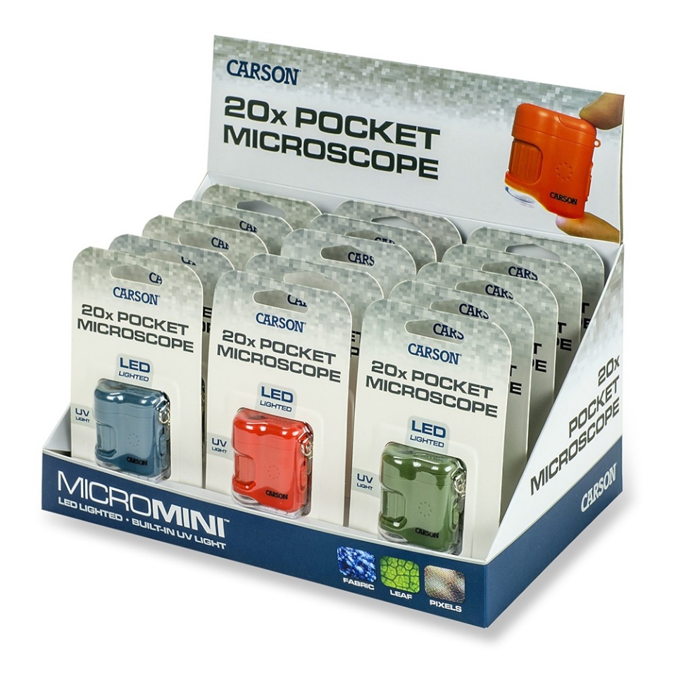 Carson mikroskoop Pocket microscope MicroMini 20x with UV and LED, 15-piece Display
