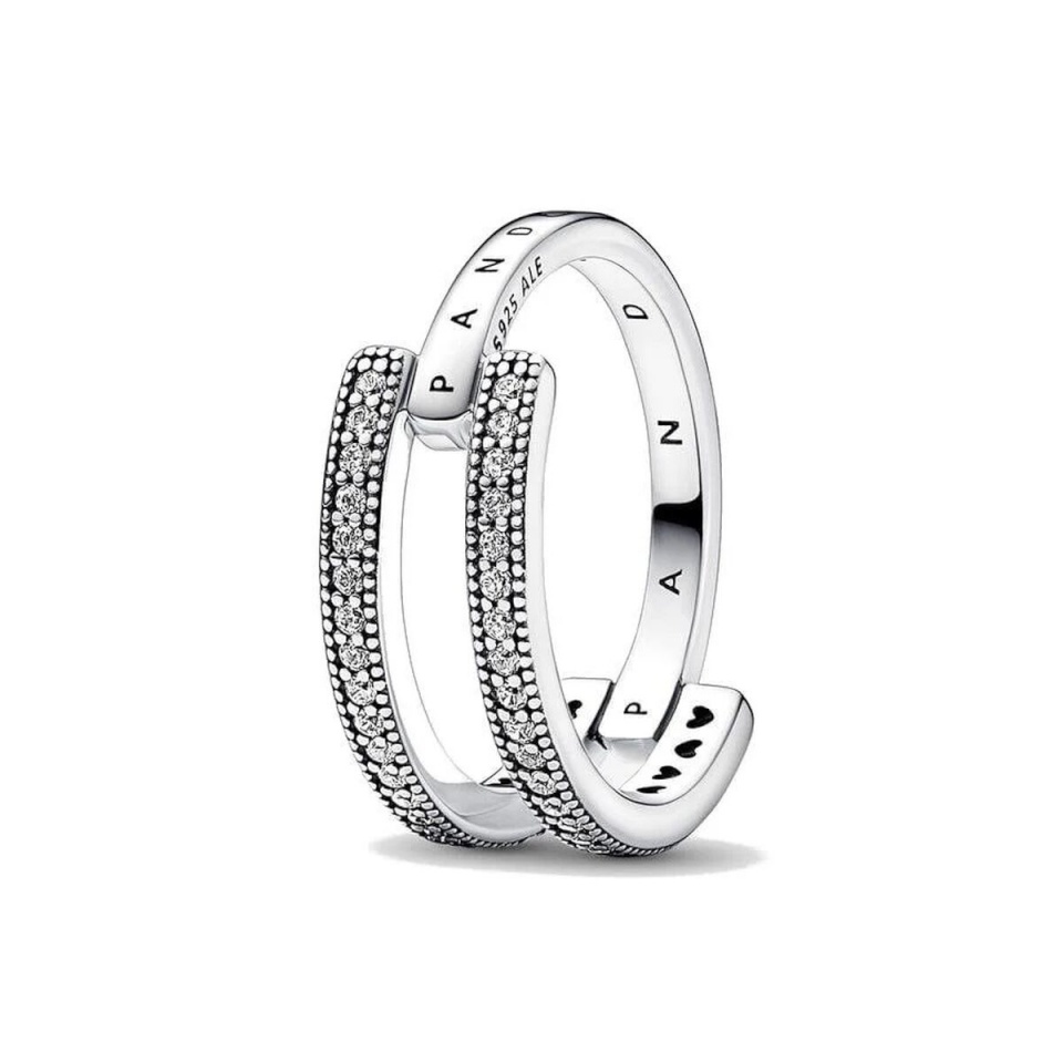 Pandora naiste sõrmus SIGNATURE LOGO & PAVE DOUBLE BAND - RING - SIZE 54