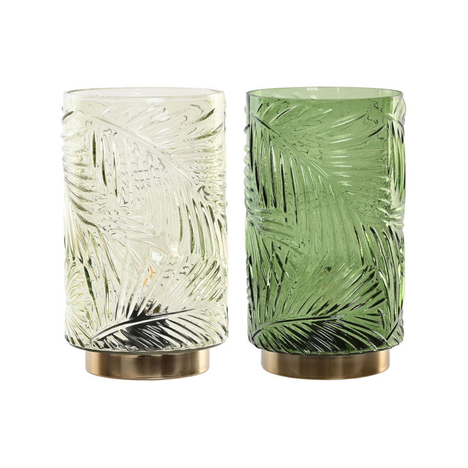 Home ESPRIT Valgustikaunistus metall Kristall Troopiline 14x14x26cm (2tk)