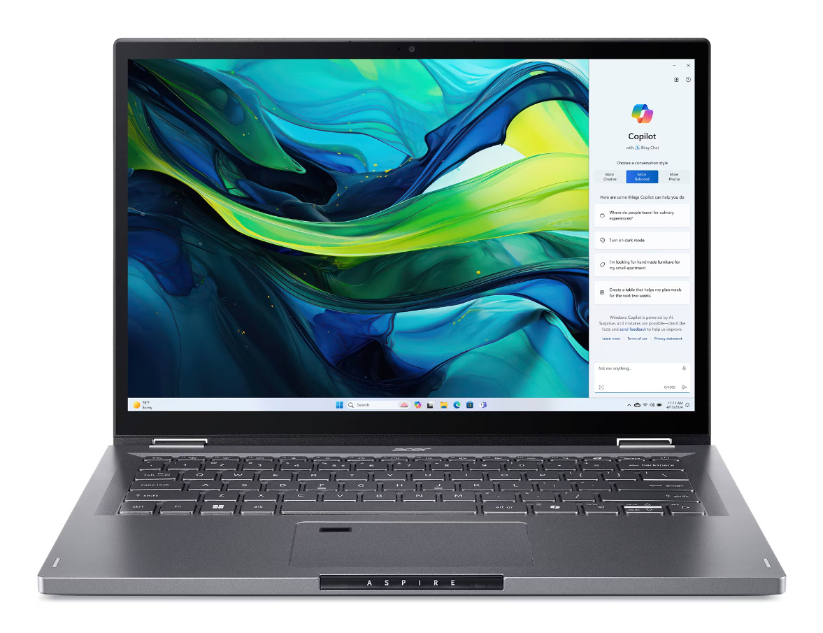 Acer sülearvuti Aspire Spin 14 (ASP14-52MTN-51V5) 14,0" WUXGA, IPS, Intel Ultra 5-115 (11 TOPS), 16GB RAM, 512GB SSD, Windows 11