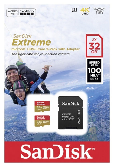 SanDisk mälukaart microSDHC Extreme 32GB Action A1 100MB/s + adapter (2-pakk)