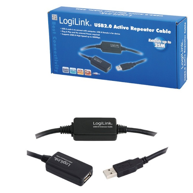 Logilink kaabel Extension Cable USB 2.0 25m, must