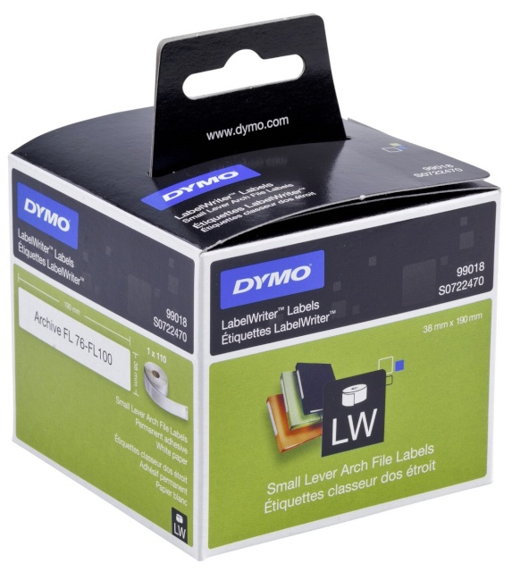 Dymo etikett Lever arch labels 190mm x 38mm / 1 x 110tk 99018