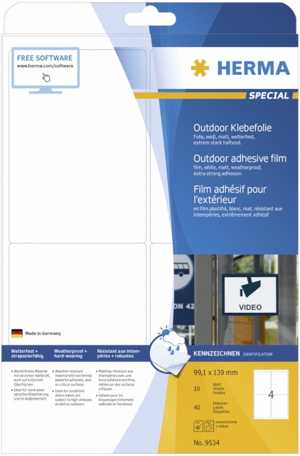 Herma etikett Outdoor Adhesive Film 9534 99,1x139 10 sheets 40tk