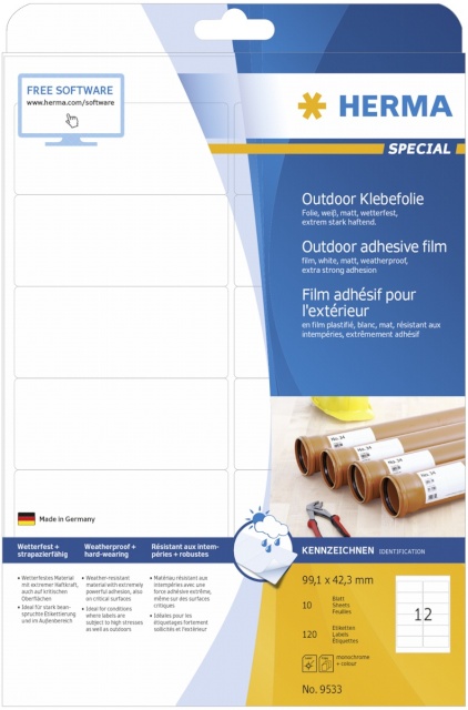 Herma etikett Outdoor Adhesive Film 9533 99,1x42,3 10 sheets 120tk