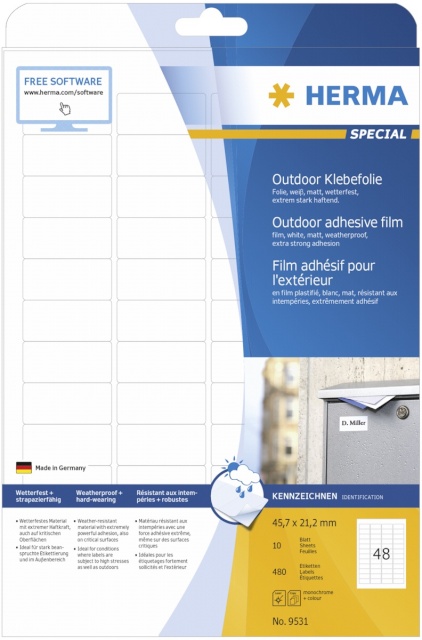 Herma etikett Outdoor Adhesive Film 9535 45,7x21,2 10 sheets 480tk