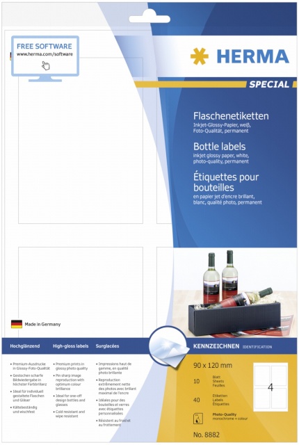 Herma etikett Bottle Labels INK 90x120 10 Sheets DIN A4 40tk 8882