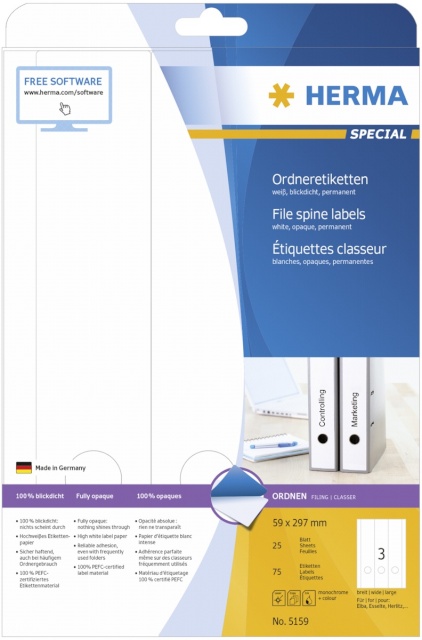 Herma etikett File Spine Labels 59X297 25 Sheets DIN A4 75tk 5159