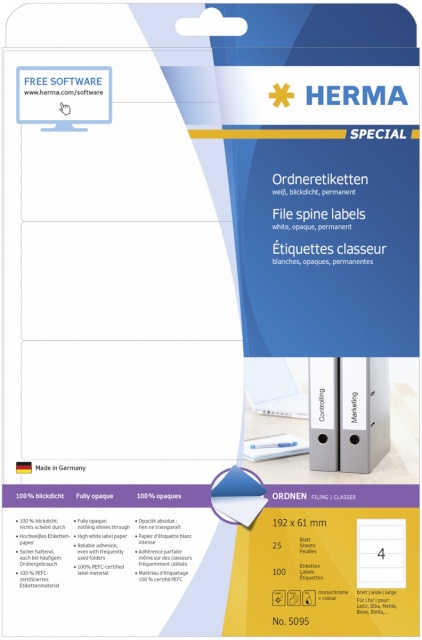 Herma etikett File Spine Labels 192x61 25 Sheets DIN A4 100tk 5095