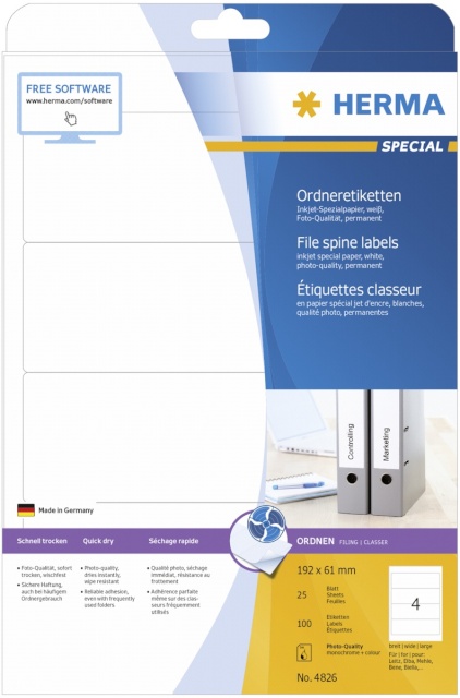 Herma etikett File Spine Labels 192x61 25 Sheets inkjet 100tk 4826